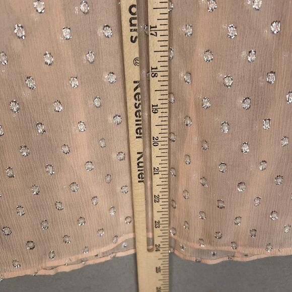 Rebecca Taylor Blouse Womens 2 Pink Tie Neck Ruffle Sheer Metallic Clip Dot Fem - Picture 14 of 15